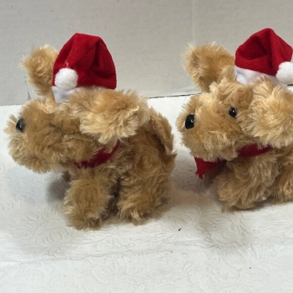 TWO Christmas Stuffed Golden Labradoodles w/Santa Hat & Scarf Toy Plush - Picture 2 of 12